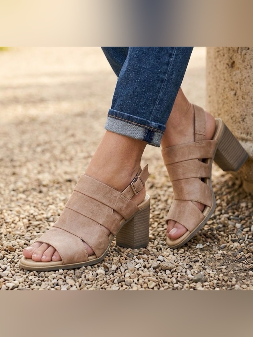 VANELi Tan Leather Strappy Slingback Block Heel Sandals